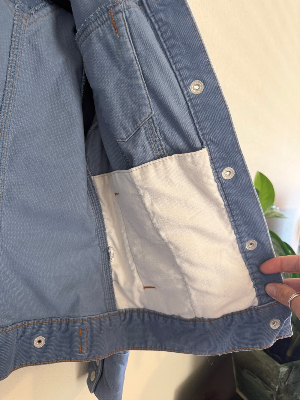 Vintage 90s GAP Stretch Corduroy Jacket - Cornflower Blue Mock Neck Trucker - Picture 5 of 7